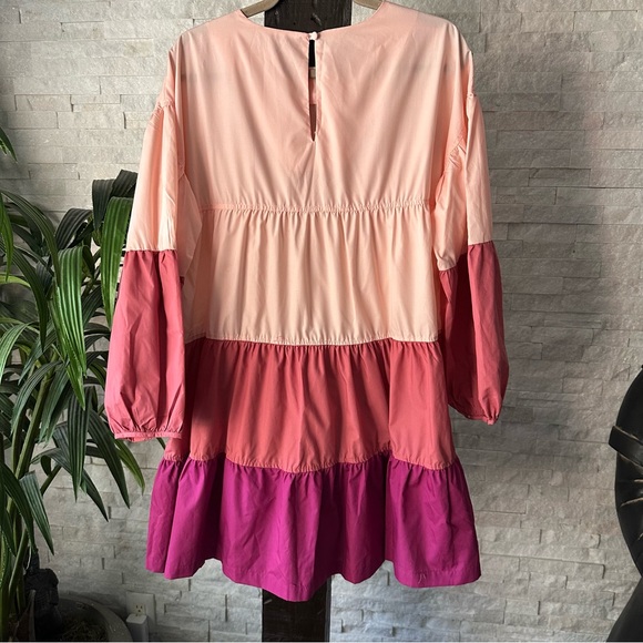 AARON & AMBER Tiered Cotton Colorblock Long Sleeve Dress New with Tags Size S - Picture 10 of 10